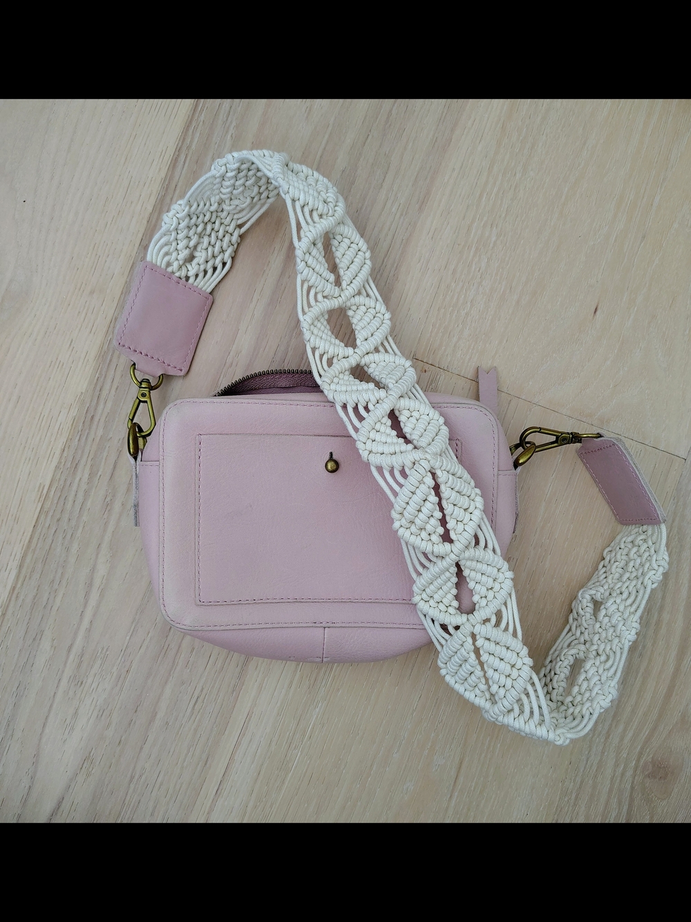Madewell Blush Pink Crossbody with Cream Macramé Strap